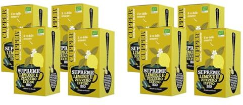 CUPPER Infuso Biologico Limone e Zenzero, Ingredienti da Agricoltura Biologica, Tisana Digestiva e Energizzante, Filtri 100% Biodegradabili, 4 Confezioni da 20 bustine di tè, Totale 80 bustine