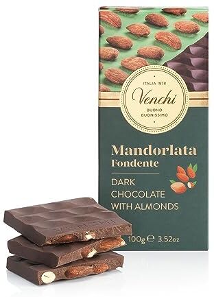 Venchi Tavoletta di Cioccolato Mandorlata Fondente Mandorle Tostate del Mediterraneo, 100 g Senza Glutine Vegano