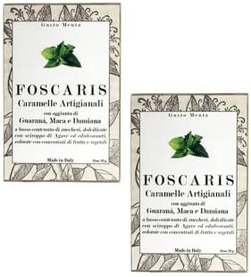 Generico Foscaris®   Caramelle Artigianali Menta   Caramelle Dolcificate con Agave   2 Astucci x 8 Caramelle Ognuno Gusto Menta 64 Gr