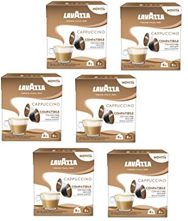 Lavazza , Cappuccino, 96 Capsule Compatibili con Macchine Nescafé Dolce Gusto, Ideali per una Colazione Delicata e Morbida, con Note Aromatiche di Frutta Secca, 6 Confezioni da 8+8 Capsule