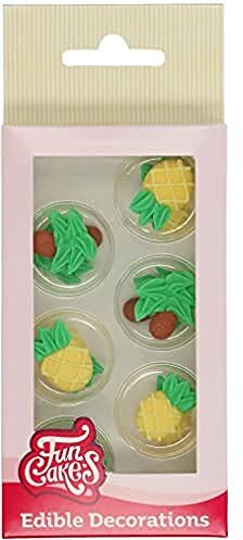 FunCakes Decorazioni di Zucchero Ananas & Alberi Palma: pronto per l'uso per la decorazione di torte, perfetto per cupcakes a tema tropicale, muffin e altro, certificato senza glutine, set / 12