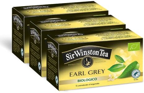 Pompadour Sir Winston Tea, Earl Grey 100% Bio, 60 Filtri (3 Confezioni da 20 Filtri), Certificato RFA, Gusto Delicato e Agrumato, con Aroma Naturale di Bergamotto, Senza Lattosio, Glutine e Allergeni, Vegan