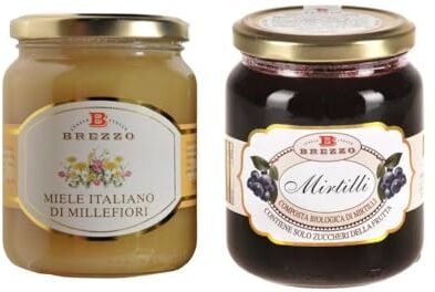 Brezzo Kit Degustazione Miele di Millefiori 500g e Composta di Frutta Bio Mirtilli 390g