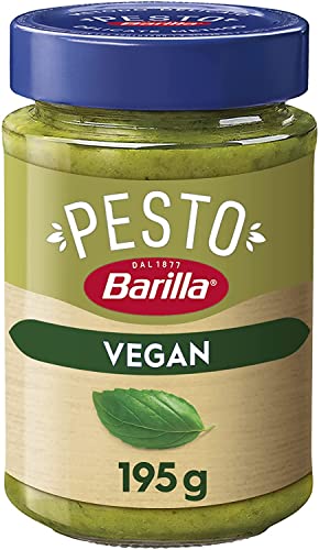 Barilla Pesto al Basilico 100% Vegetale, Pesto Vegano con Basilico Italiano, Senza Aglio, Senza Glutine e Senza Formaggi, Naturalmente Senza Lattosio, Sugo Pronto per Pasta, 195 g