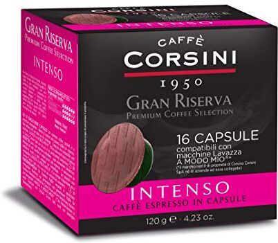 Caffè Corsini Gran Riserva Intenso Miscela di Caffè Espresso in Capsule Compatibili Lavazza a Modo Mio il Caffè Espresso Italiano Dolce Forte e Deciso Pacco da 6 x da 16 capsule