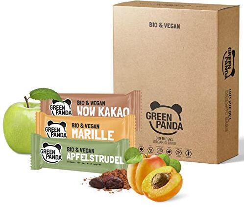 Panda ® Barrette vegane senza zucchero   12 barrette bioenergetiche da 30 g   Barretta alla frutta con 5 ingredienti naturali   3 tipi di mix box