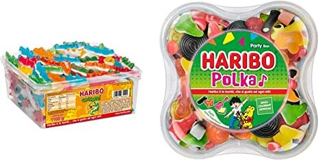 HARIBO Coccodri, Caramelle Gommose, Gusto Frutta e alla Liquirizia- Circa 200 Pezzi [1100gr] & Polka Mix 500 g Party Box