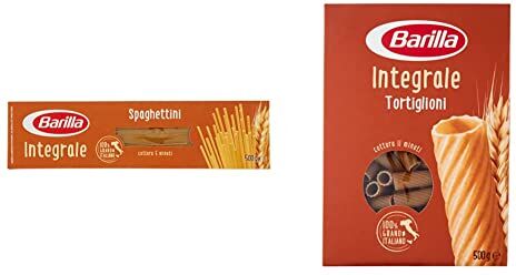 Barilla Pasta Spaghettini Integrali, Pasta Lunga di Semola Integrale di Grano Duro, Integrale, 500 g & Pasta Tortiglioni Integrali, Pasta Corta di Semola Integrale di Grano Duro, Integrale, 500 g