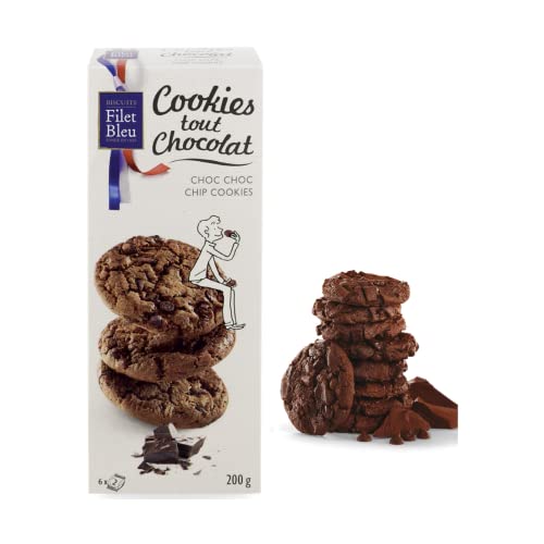 Generico Filet Bleu   Biscotti Cioccolato e Pepite di Cioccolato   Frollini Gusto Cioccolato   Biscotti Francesi Cookies in Confezione 200 Gr   12 Biscotti Cioccolato Senza Olio di Palma