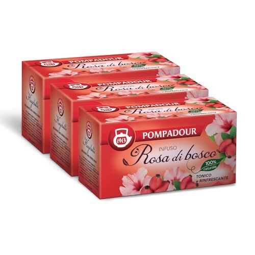 Pompadour , Infuso Rosa di Bosco®, 60 Filtri (3 Confezioni da 20 Filtri), Tonico e Rinfrescante, 100% Naturale, Senza Lattosio, Glutine e Allergeni, Vegan
