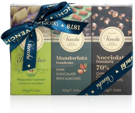 Venchi Kit di 6 Tavolette con Frutta Secca Assortite Con Gianduia, Nocciola Piemonte IGP, Mandorle e Pistacchi, 600 g Senza Glutine