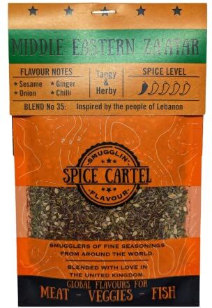 Spice Cartel Zaatar mediorientale di . Miscela di spezie artigianali ispirata al Medio Oriente. 35G Casa ribellabile. Fatto a mano con amore nel Regno Unito.