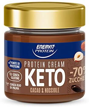 Enervit , Protein Cream Keto Cacao e Nocciole, Barattolo da 180gr, Crema Proteica Spalmabile, Meno 70% di Zuccheri, con Proteine del Latte, Senza Glutine