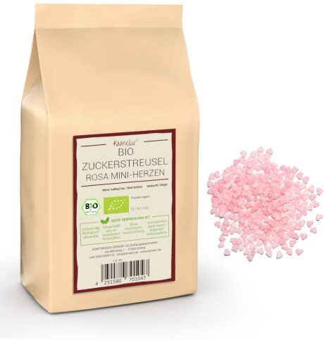 Kamelur 200g BIO Codetta di zucchero mini cuori rosa codette rosa Natale Sprinkles per decorare BIO zucchero decorazione Natale in confezione biodegradabile