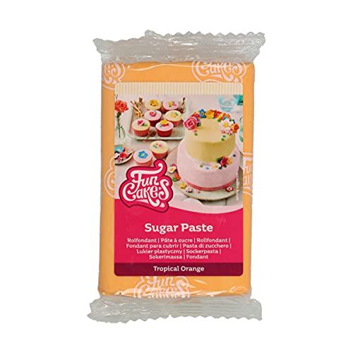 FunCakes Pasta di Zucchero Tropical Orange: facile da usare, liscia, flessibile, morbida e pieghevole, perfetta per decorare torte, halal, kosher e senza glutine. 250 gr