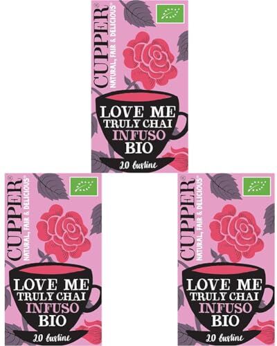 CUPPER Love Me Truly Chai Infuso Biologico con Cannella, Zenzero e Cardamomo, Tisana Energizzante con Ingredienti Naturali, Gusto Pieno, Filtri 100% Biodegradabili, Confezione da 60 Bustine