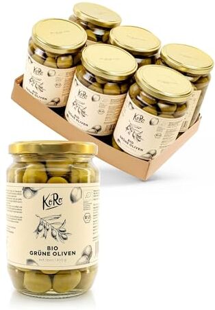 KoRo Olive verdi bio con nocciolo 6 x 400 g Senza conservanti Gusto intenso e piccante Barattolo grande ad un prezzo speciale