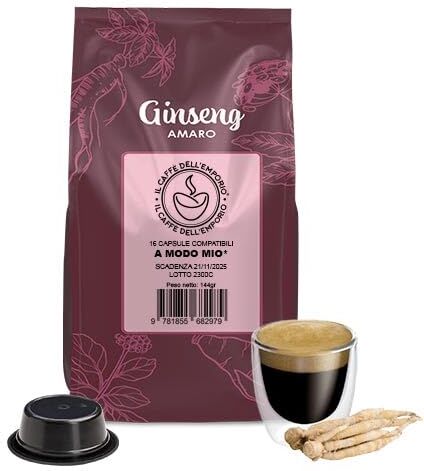 Il Caffè Dell'Emporio Bevanda al Ginseng Amaro Solubile Compatibili con Lavazza a Modo Mio 96 Capsule (6 buste da 16 capsule)