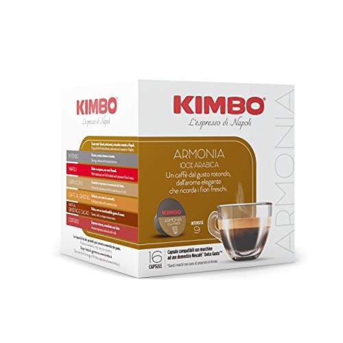 Kimbo Capsule di Caffé Armonia 100% Arabica, Compatibile con Nescafé Dolce Gusto, 6 Pacchi da 16 Capsule (Totale 96 Capsule)