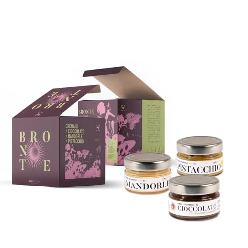 Cube Cubo Bronte, Box Regalo  con tre creme Spalmabili Dolci (Pistacchio,Mandorla, e Cioccolato di Modica) da 100 gr