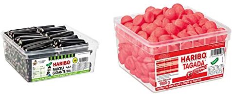 HARIBO Farcita Gigante Caramelle Gommose Gusto Liquirizia 200 pezzi [1800g] & Caramelle Barattolo Maxi Tagada Fragoline, 1kg