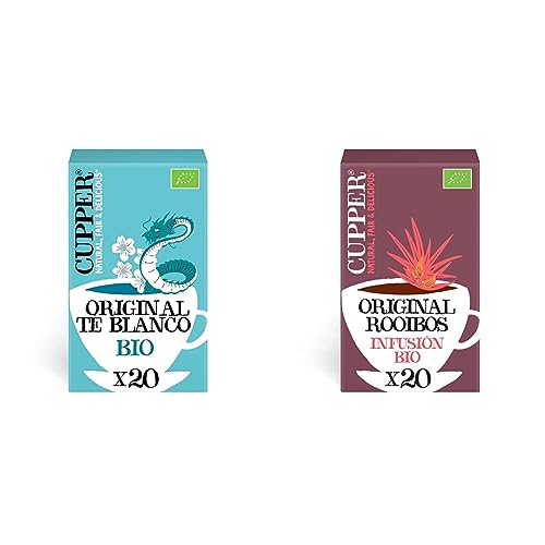 CUPPER Tè Bianco Biologico e Fairtrade, Confezione da 20 Bustine e  Infuso Biologico Rooibos, Senza Caffeina, Confezione da 20 Bustine