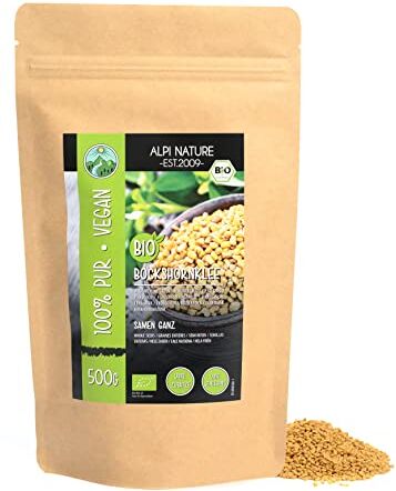 Alpi Nature Semi di fieno greco biologico (500g), semi di fieno greco da coltivazione biologica controllata, 100% naturali, senza additivi, semi di fieno greco completamente biologico