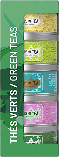 KUSMI TEA Set regalo Les Verts Idea Regalo Festa della Mamma Verde gelsomino, Verde limone e zenzero, Etichetta imperiale, Verde rosa, Verde menta Lattine di metallo per tè 5x25 g