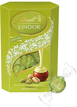 Lindt Lindor Praline di Cioccolato al Latte con Ripieno Pistacchio, 16 Cioccolatini al Pistacchio, Confezione da 200g