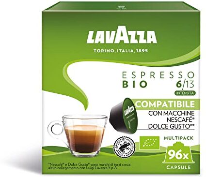 Lavazza , Dolce Gusto Espresso Bio, Capsule Caffè Compatibili con Macchine Nescafé Dolce Gusto, con Note Aromatiche di Cacao e Cioccolato, 100% Arabica, Intensità 8/13, Tostatura Medio-Scura