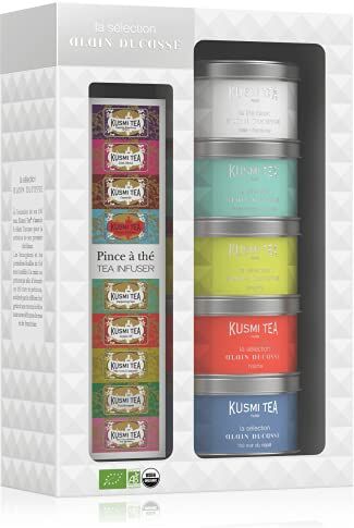 KUSMI TEA Il Tè bianco Alain Ducasse Idea Regalo Festa della Mamma Miscela raffinata di Tè bianco e Tè verde aromatizzato al lampone e alla rosa Scatola da 120 g di tè sfuso Ca. 50 tazze