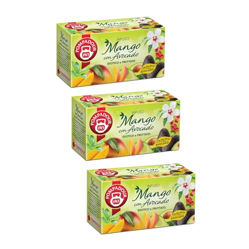 Pompadour ®   Mix Frutta Mango e Olio Avocado   Infuso Mela, Mango, Olio Avocado, Ibisco Bianco 3 x 20 Filtri (150 Gr)   Tisana Mango Avocado