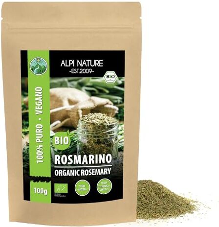 Alpi Nature Rosmarino essiccato biologico (100g), da coltivazione biologica controllata, senza glutine, senza lattosio, testato in laboratorio, vegano, 100% naturale