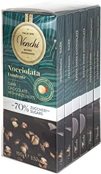 Venchi Kit di 6 Tavolette di Cioccolato Fondente Linea -70% Zuccheri Cioccolato Fondente, Cremino Fondente e Nocciolato Fondente Linea -70% di Zuccheri, 620g Senza Glutine