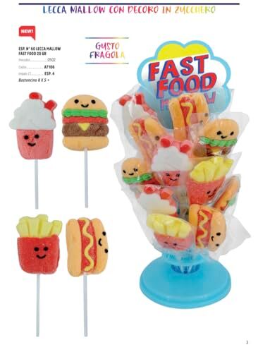 Generic LECCA LECCA MALLOW FAST FOOD GRAMMI 20 X 60 PEZZI CON DECORO IN ZUCCHERO