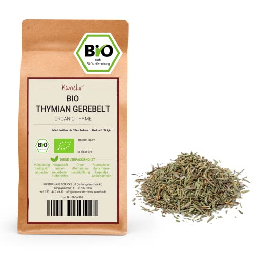 Kamelur 250g di timo BIO essiccato e grattugiato spezia aromatica BIO, senza additivi perfetta per il tè al timo in confezione biodegradabile