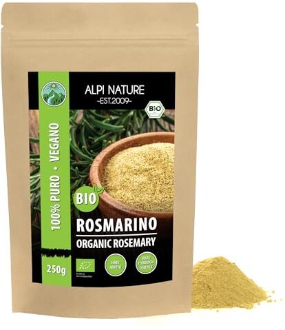 Alpi Nature Rosmarino biologico macinato (250g), rosmarino biologico in polvere, rosmarino da coltivazione biologica controllata, rosmarino 100% puro e naturale