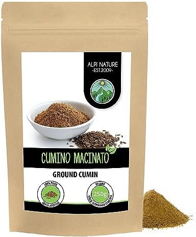 Alpi Nature Cumino macinato (250g), polvere di cumino naturale al 100%, semi di cumino macinati naturalmente senza additivi, vegani