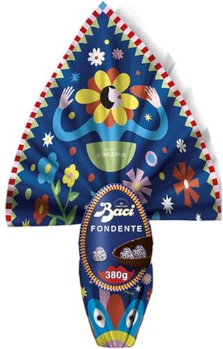 Perugina BACI  Maxi Uovo di Pasqua 2024 collezione Design Cioccolato Fondente con granella di Nocciole con Sorpresa e 3 Cioccolatini 380g