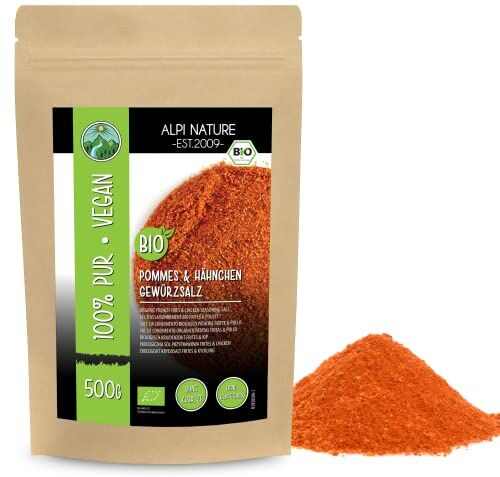 Alpi Nature Sale per condimento per patatine fritte biologico, sale per condimento per pollo biologico, ingredienti biologici, miscela di condimento per marinate e condimenti, senza additivi artificiali (500 GR)