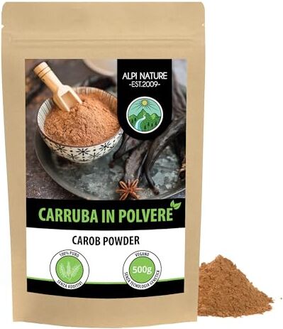 Alpi Nature Farina di carrube (500g), Farina di polpa di carrube, Polvere di carruba fondente, polvere di carrube, naturali e vegani, essiccati e macinati delicatamente, senza additivi