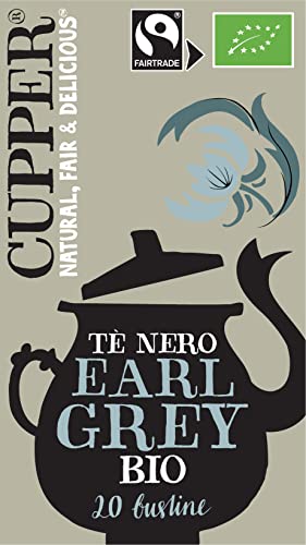 CUPPER Tè Nero Earl Grey Biologico e Fairtrade, Ingredienti da Agricoltura Biologica, Gusto Leggero e Rinfrescante, Filtri 100% Biodegradabili, Confezione da 20 Bustine