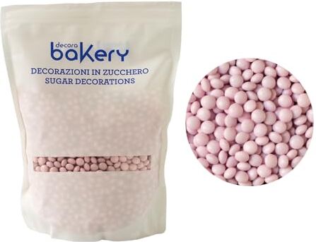 Decora , 5081193 Confezione da 1 Kg di Mini Lenti Cioccolato A Latte Rosa, Dim. ⌀ 10 mm, Pronte all’uso, Con il 60% di cioccolato al latte, Confezione Bakery, Made in Italy