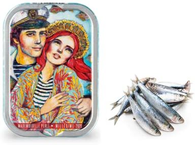 Generico La Perle des Dieux®   Sardine Selezionate Fresche Preparate in Olio Oliva   Sardine Gourmet Netto 115 Gr   Lattina Vintage Mademoiselle