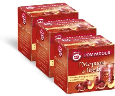 Pompadour , Infuso Melograno di Persia, 30 Filtri (3 Confezioni da 10 Filtri), con Melograno e Pesca, Gusto Dolce e Fruttato, Senza Lattosio, Glutine e Allergeni, Vegan