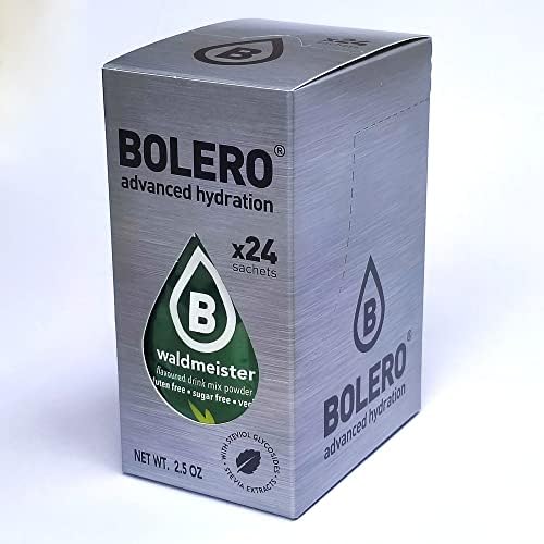 Bolero Drink 24 Bustine 3 gr grammi Sticks Frutta Preparato Polvere Solubile Per Bevanda Fresca in Acqua Prodotto, 72 grammi dolcificato alla stevia (Waldmeister)