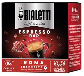 Bialetti Caffè d'Italia, Box 16 Capsule, Roma, Intensità 9, Compatibili con Macchine  sistema chiuso, 100% Alluminio