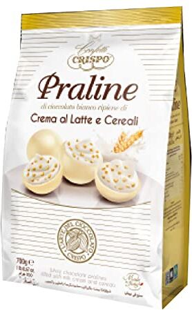 CRISPO Praline Cioccolato Bianco  Praline Crema al Latte e Cereali Busta da 700 g