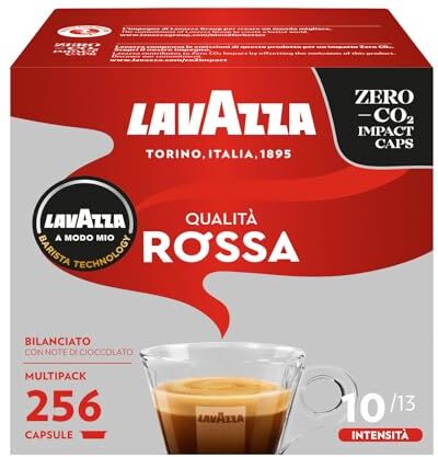 Lavazza A Modo Mio Qualità Rossa, 256 Capsule Caffè, per un Espresso con Note Aromatiche di Cioccolato e Frutta Secca, Arabica e Robusta, Intensità 10/13, Tostatura Media, 16 Confezioni da 16 Capsule