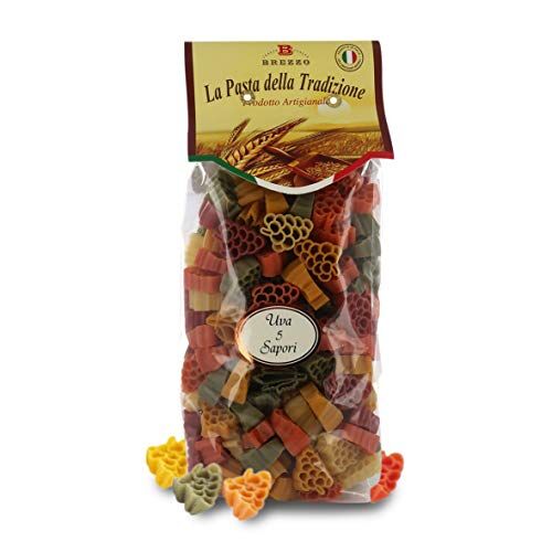 Brezzo 12 Confezioni Di Pasta A Forma Di Uva, Pasta Artigianale Di Grano Duro Colorata, Singola Confezione: 500g, Tot. 6 Kg